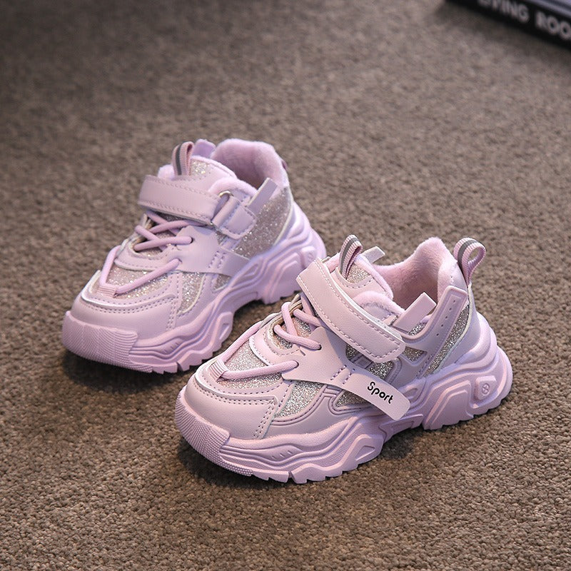 Kids Black Cotton Sports Sneakers for Autumn and Winter
