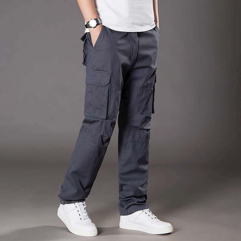 Men's Loose Straight Cargo Pants with Multi Pocket Design
