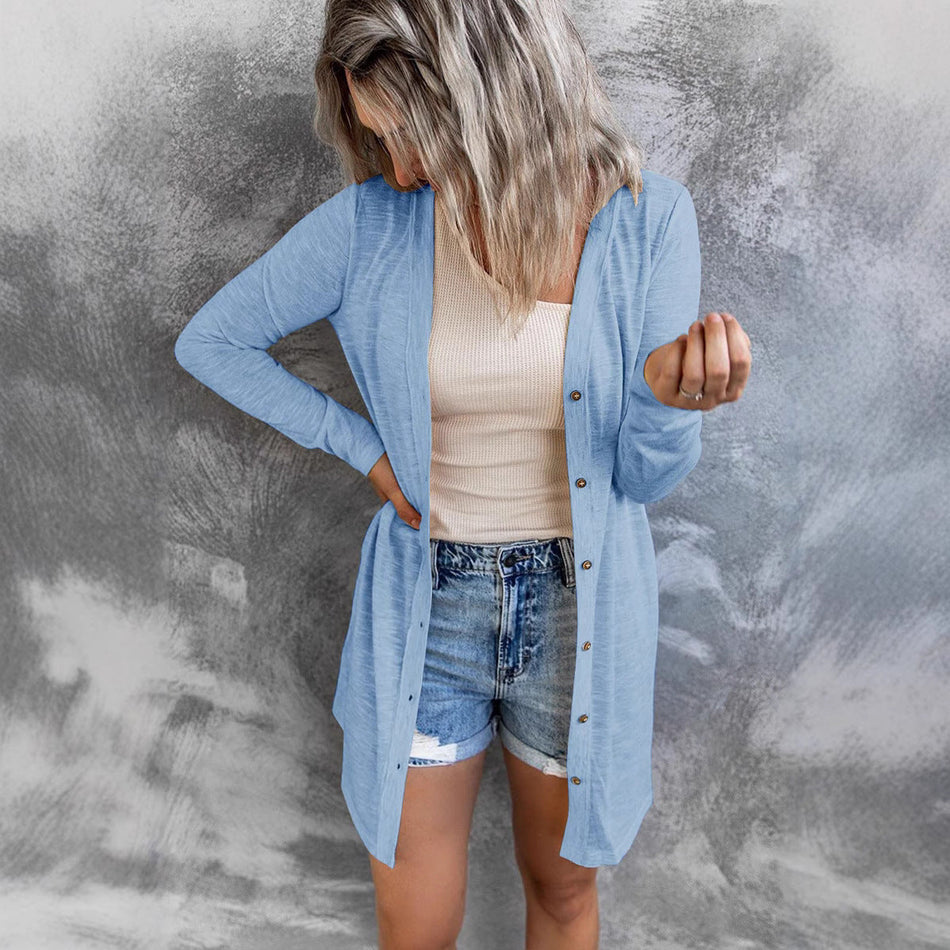 Women’s Long Button Cardigan with Elegant Casual Style