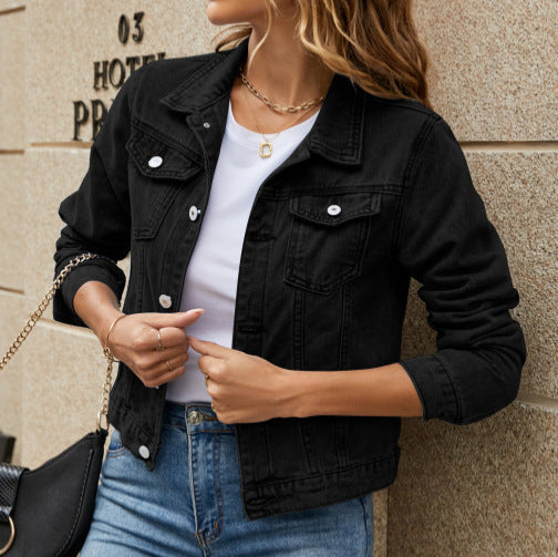 Women's Slim Fit Denim Jacket with Classic Lapel Collar