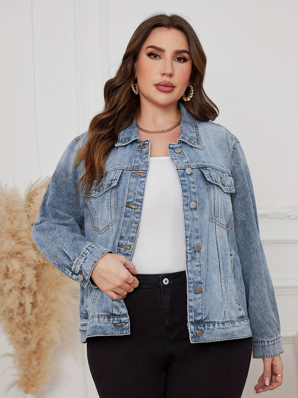 Women's Slim Fit Stretch Denim Jacket with Lapel Collar