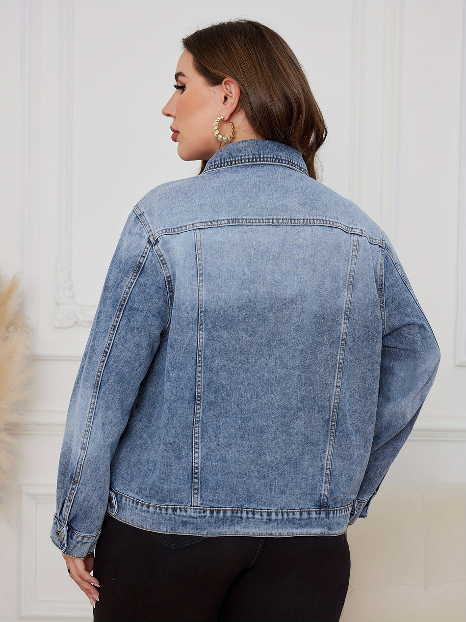 Women's Slim Fit Stretch Denim Jacket with Lapel Collar