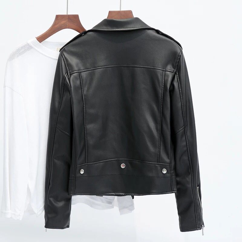 Women's Vintage PU Leather Biker Jacket with Classic Lapel