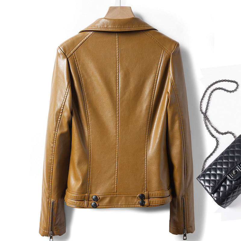 Women's Plus Size PU Leather Motorcycle Jacket with Zip Front