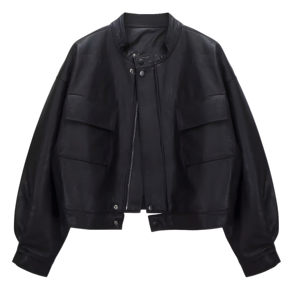 Women's Relaxed Fit PU Leather Motorcycle Jacket