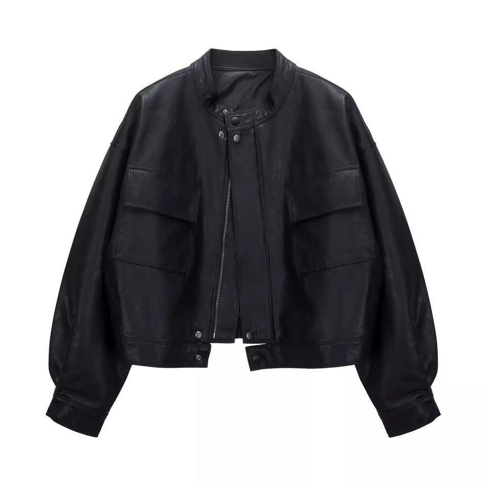 Women's Relaxed Fit PU Leather Motorcycle Jacket