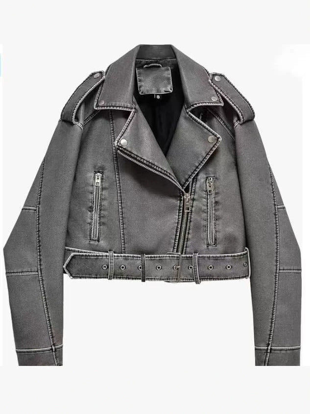 Women's Cropped PU Leather Jacket