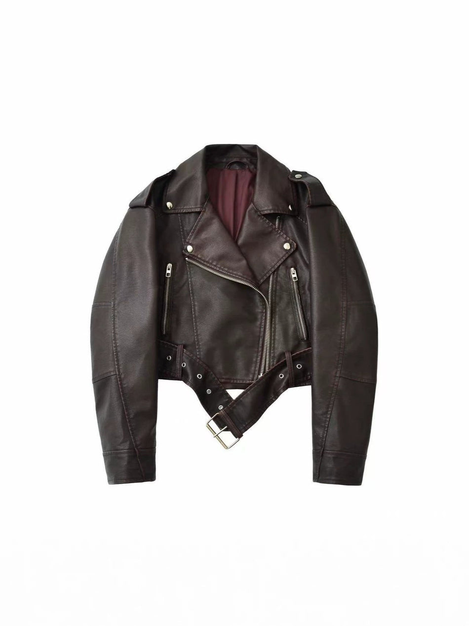 Women's Cropped PU Leather Jacket