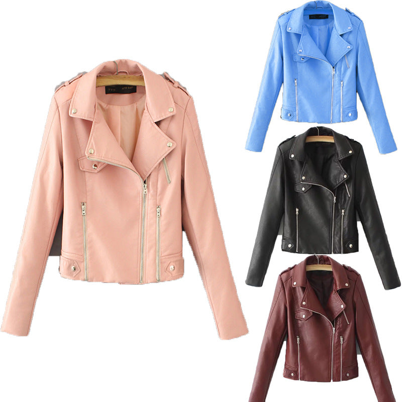 Women's Slim Fit PU Leather Biker Jacket with Tassel Detail
