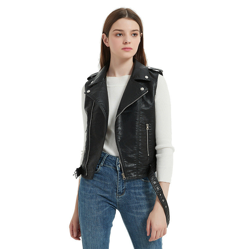 Women's Slim Fit PU Leather Vest