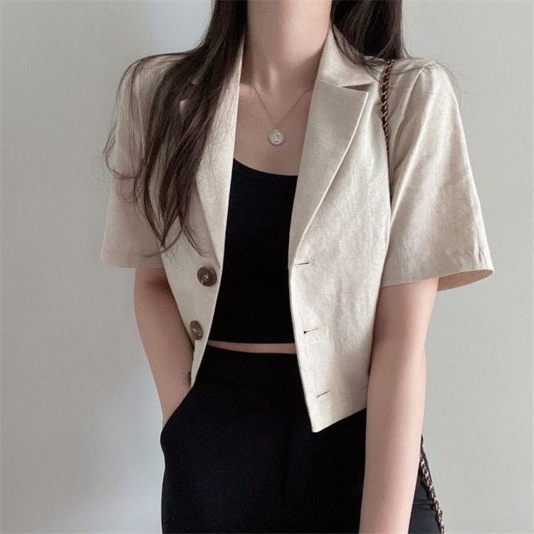 Women's Short Sleeve Casual Blazer with Notch Lapel