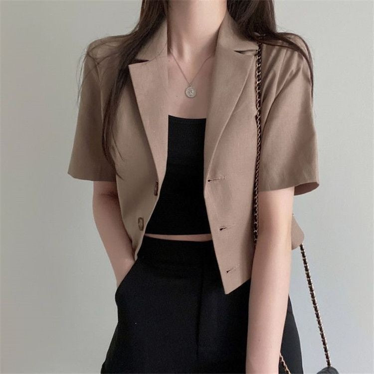 Women's Short Sleeve Casual Blazer with Notch Lapel