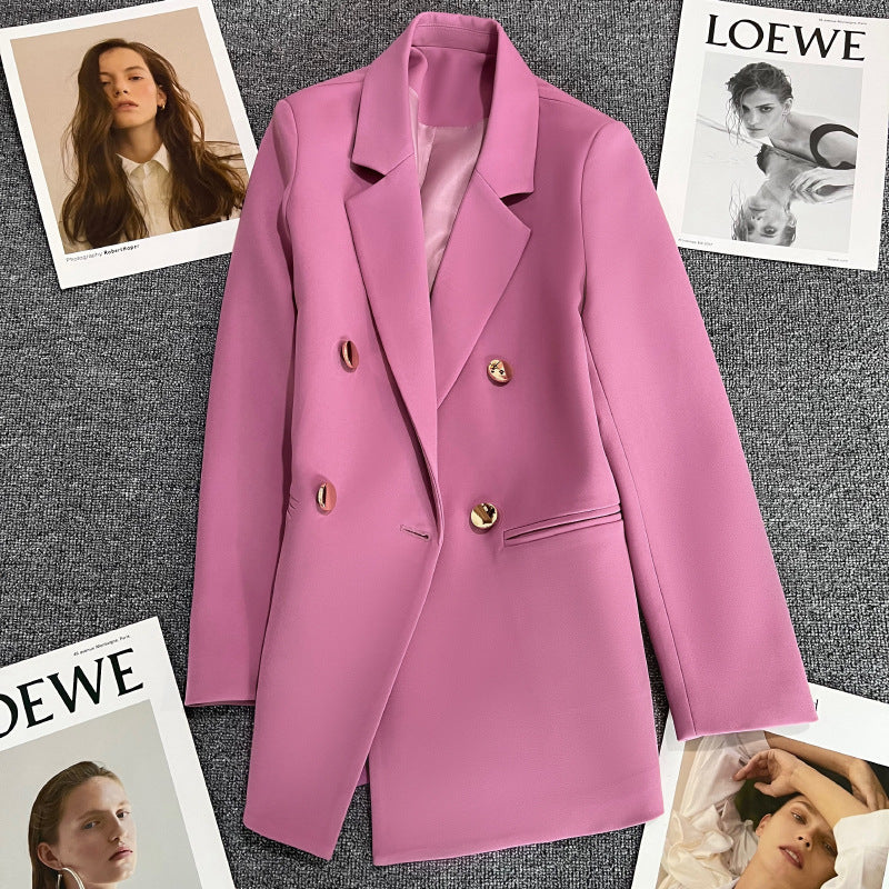Women's Loose Fit Mid-Length Blazer with Four-Button Front