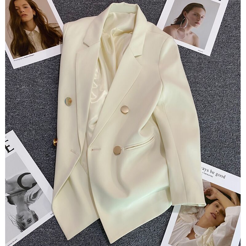 Women's Loose Fit Mid-Length Blazer with Four-Button Front