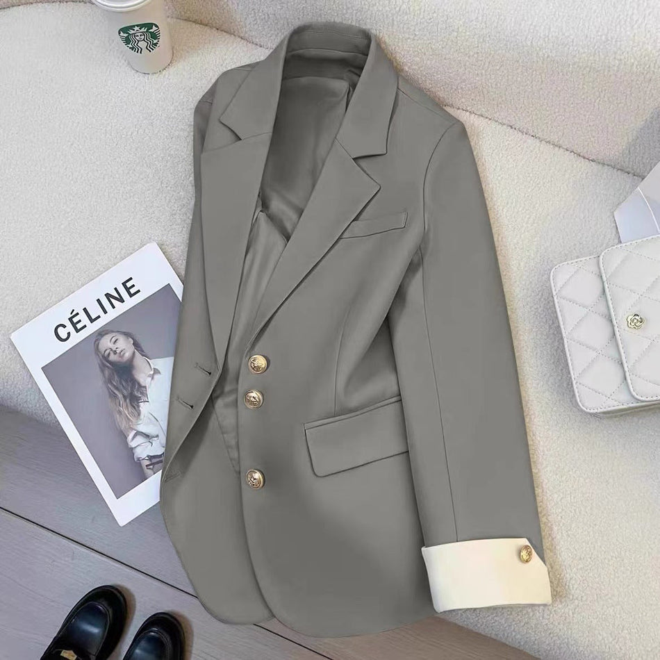 Women's Loose Fit Commuter Blazer with Multi-Button Closure