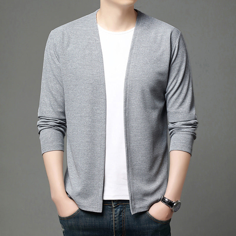 Men's Waffle Knit Cardigan Jacket with Breathable Comfort