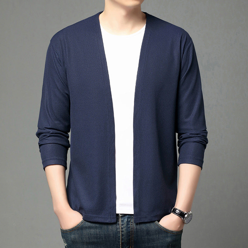 Men's Waffle Knit Cardigan Jacket with Breathable Comfort