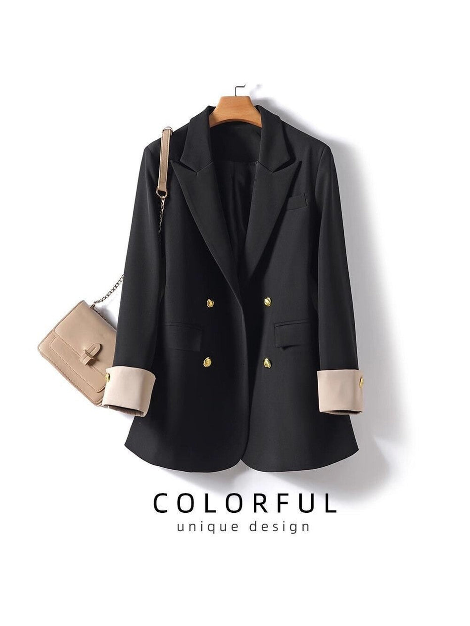 Women's Plus Size Double-Breasted Loose Fit Black Blazer