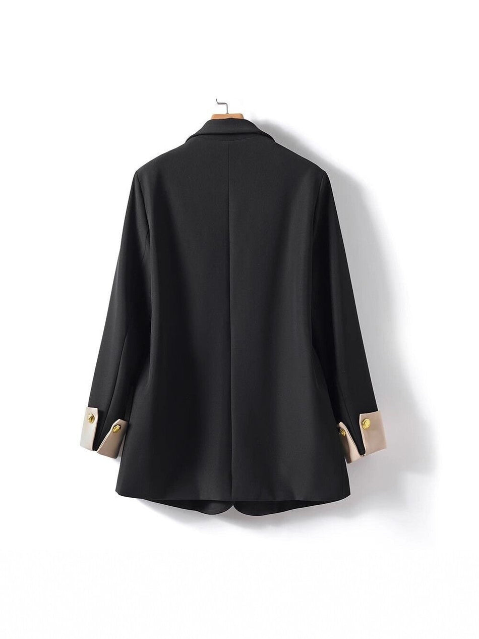 Women's Plus Size Double-Breasted Loose Fit Black Blazer