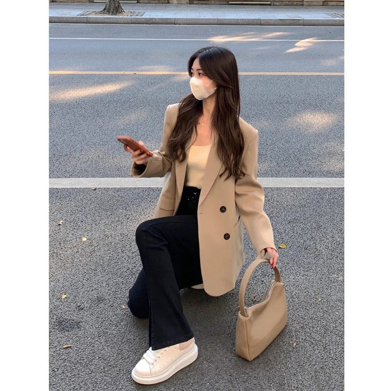 Women's Loose Fit Mid-Length Casual Blazer with Pockets