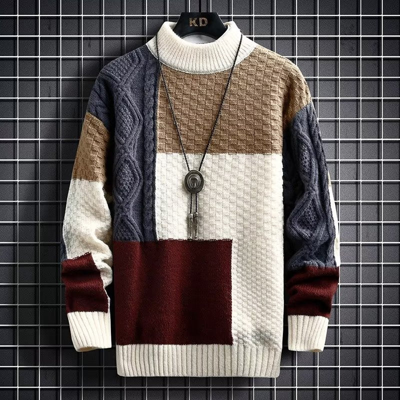 Men's Thick Knit Crew Neck Sweater for Autumn and Winter