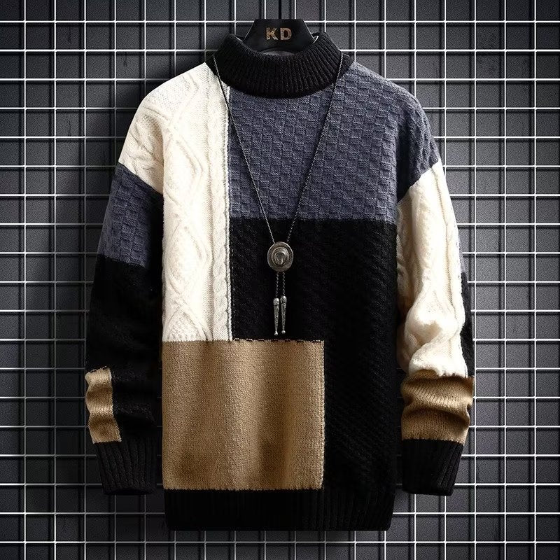 Men's Thick Knit Crew Neck Sweater for Autumn and Winter