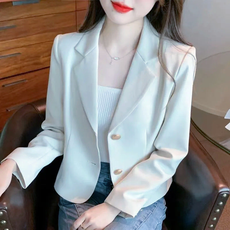Women's Slim Fit Cropped Blazer with Single-Breasted Front