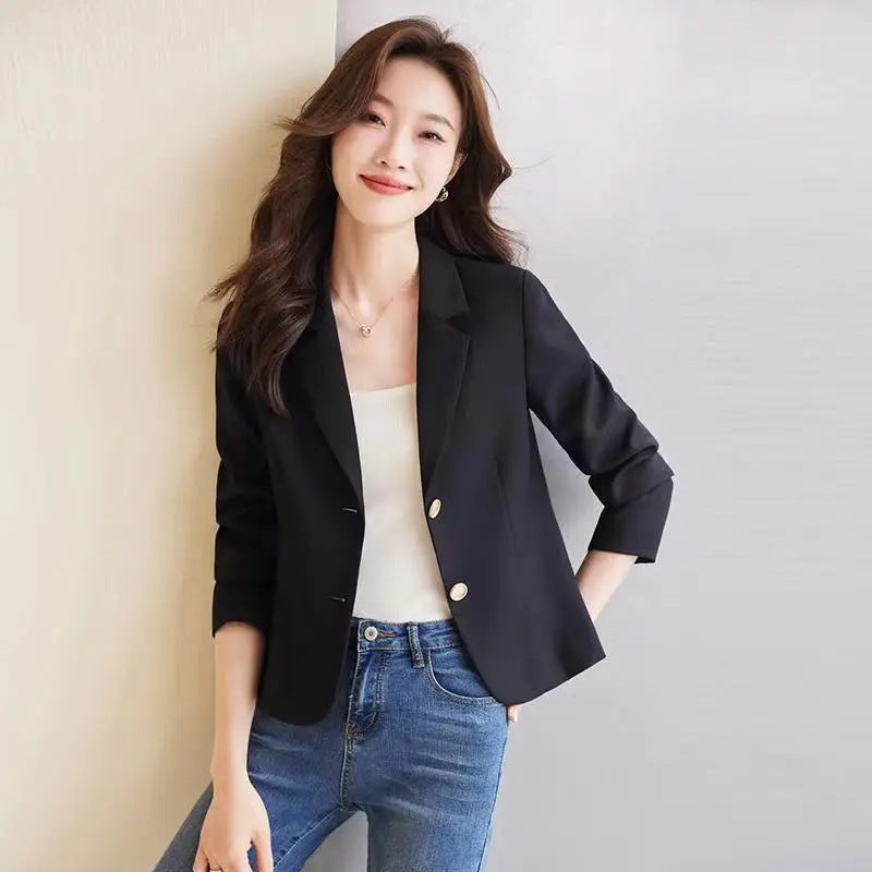 Women's Slim Fit Cropped Blazer with Single-Breasted Front