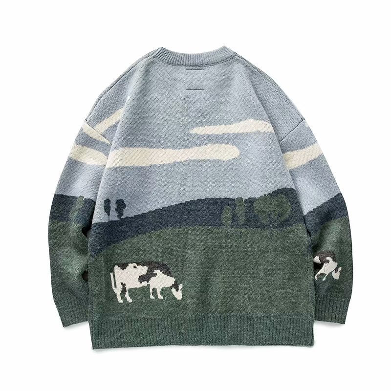 Unisex Vintage Crew Neck Knit Sweater with Relaxed Fit