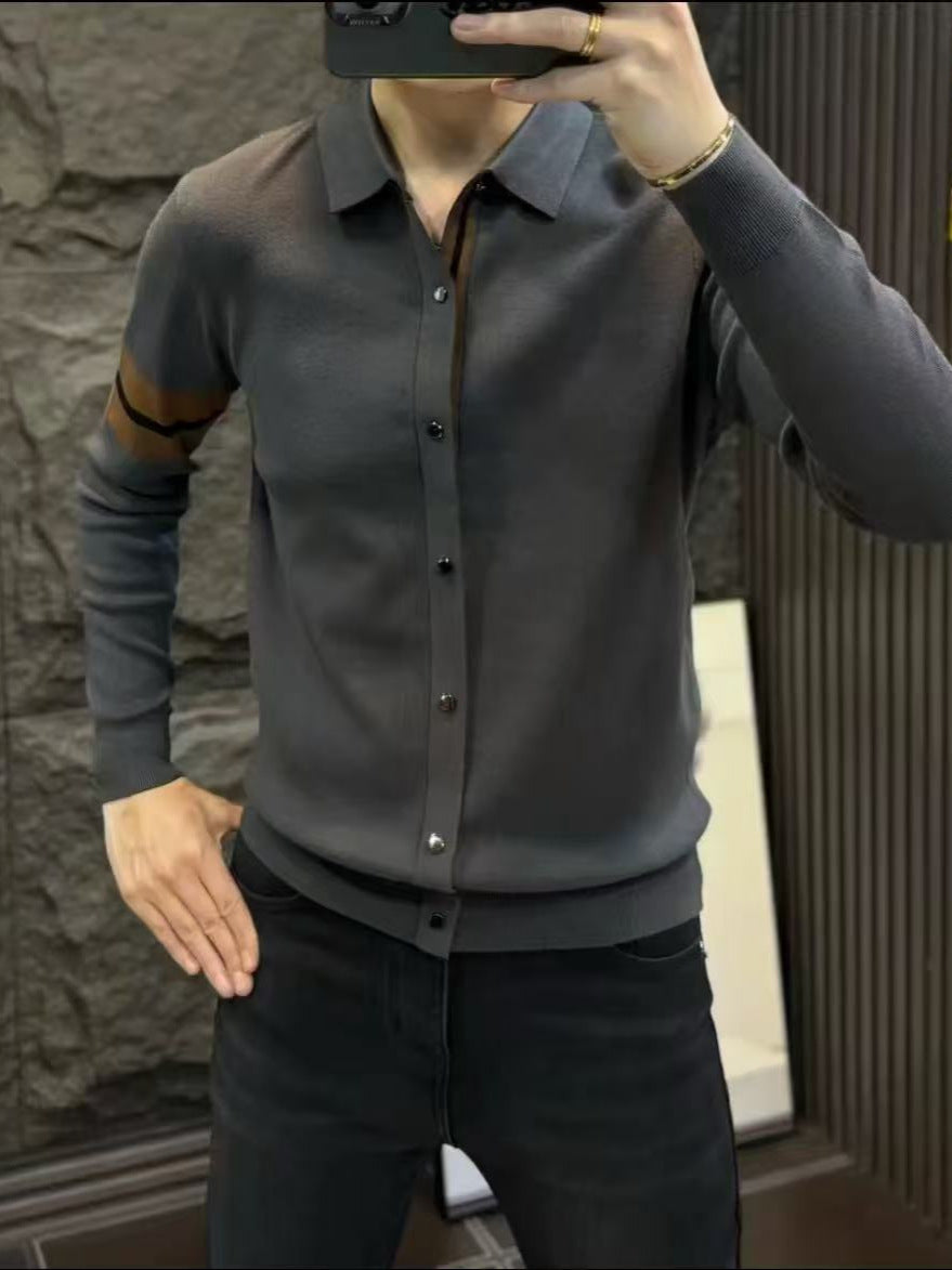 Men's Mock Layer Lapel Knit Sweater with Stretch Comfort
