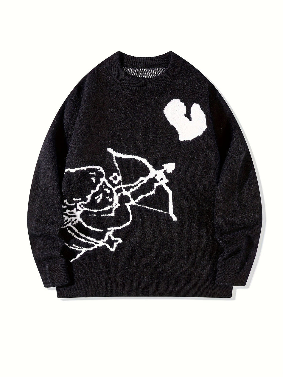 Men's Cupid Heart Graphic Crew Neck Knit Sweater