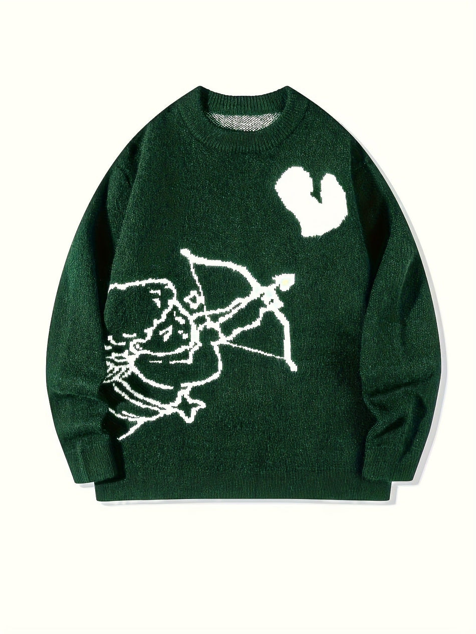 Men's Cupid Heart Graphic Crew Neck Knit Sweater