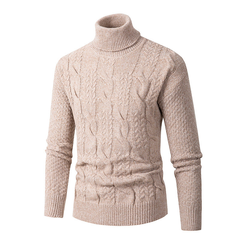 Men's High-Stretch Turtleneck Cable Knit Sweater