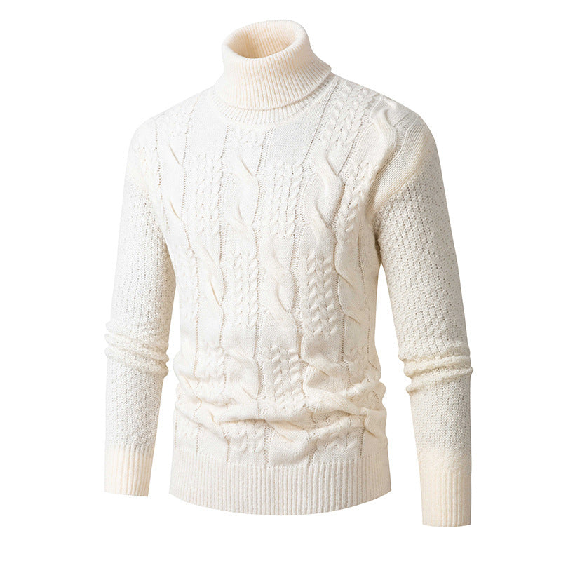 Men's High-Stretch Turtleneck Cable Knit Sweater