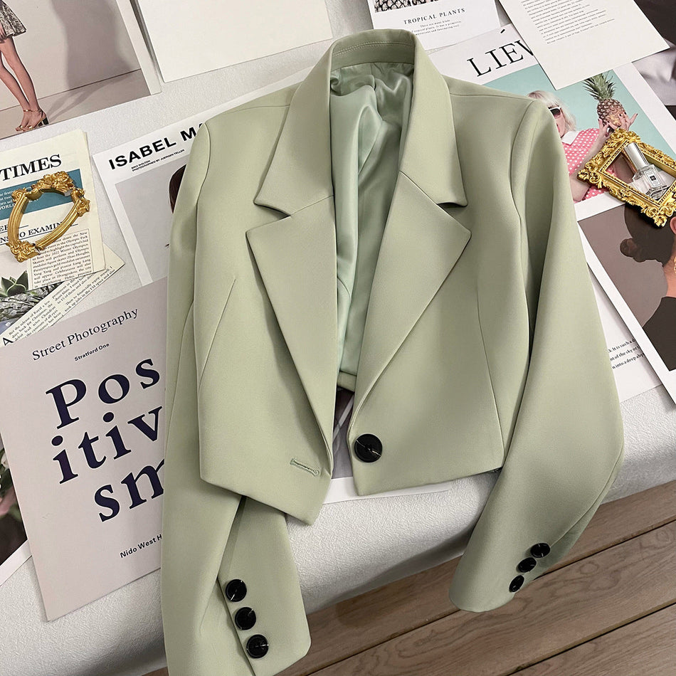 Women's Cropped One-Button Blazer for Smart Casual Wear