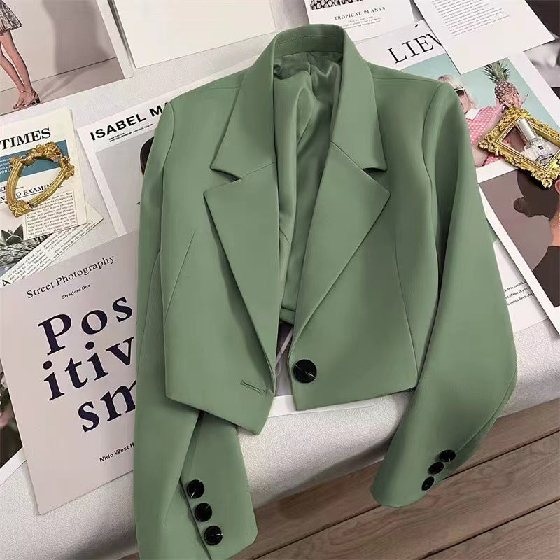 Women's Cropped One-Button Blazer for Smart Casual Wear