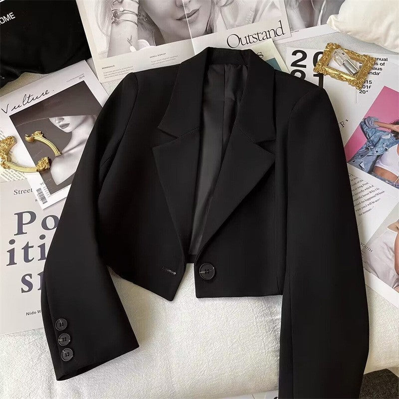 Women's Cropped One-Button Blazer with Suit Collar
