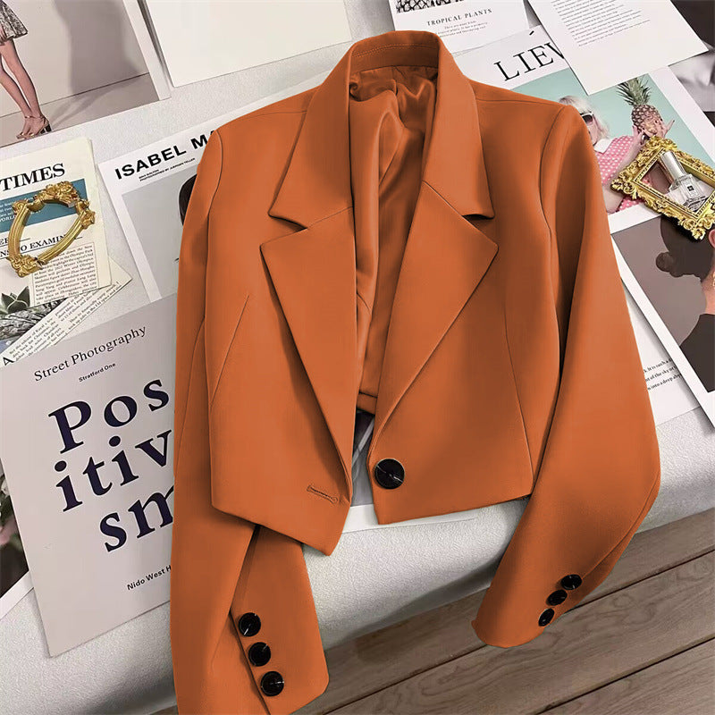 Women's Cropped One-Button Blazer with Suit Collar