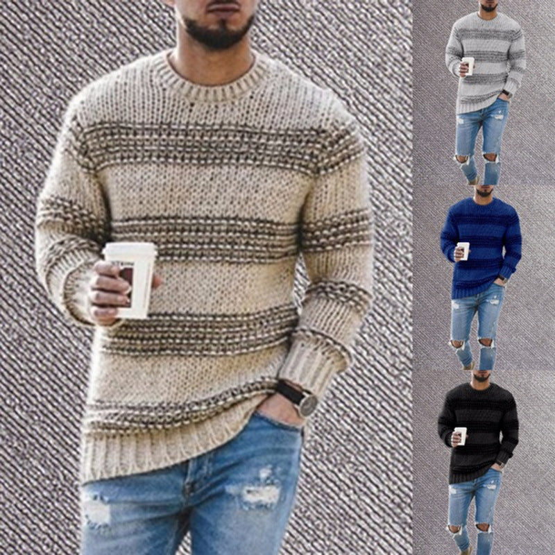 Men's Striped Crew Neck Knit Sweater for Casual Wear