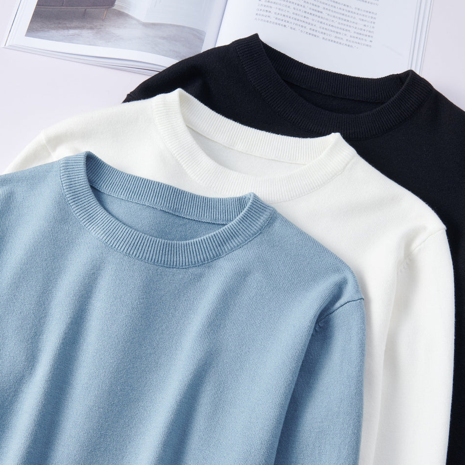 Men's Crew Neck Wool Knit Sweater with Long Sleeves