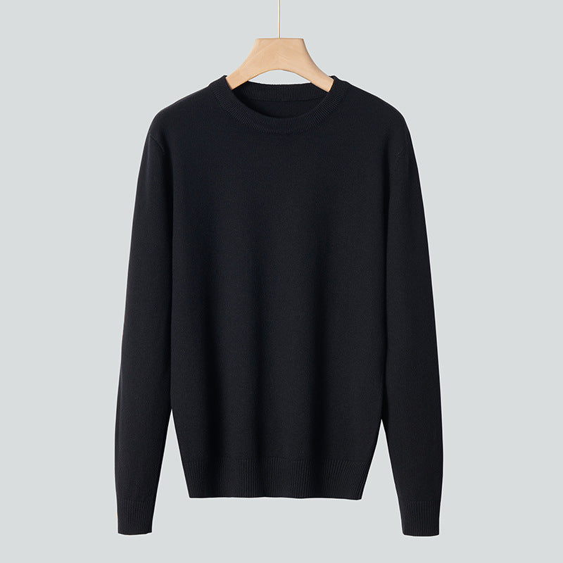 Men's Crew Neck Wool Knit Sweater with Long Sleeves