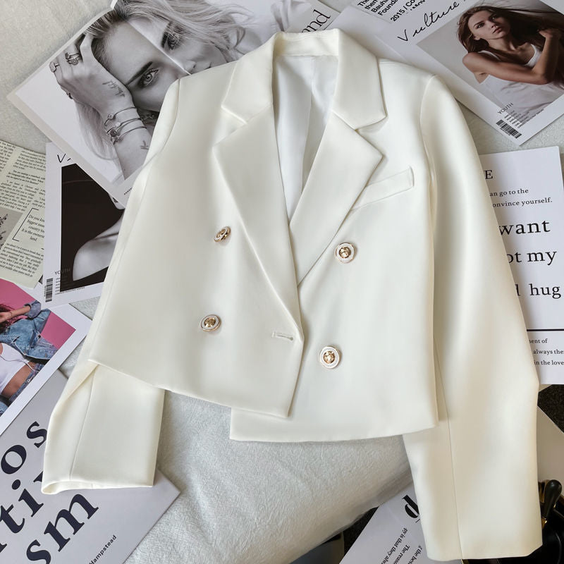 Women's Cropped Tailored Blazer with Classic Suit Collar