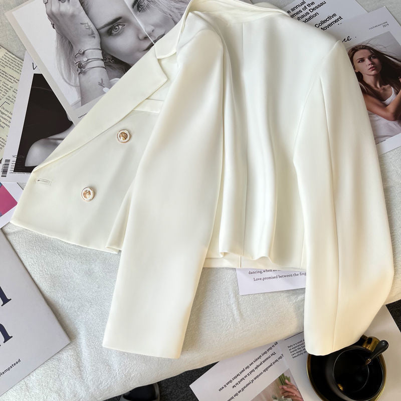 Women's Cropped Tailored Blazer with Classic Suit Collar