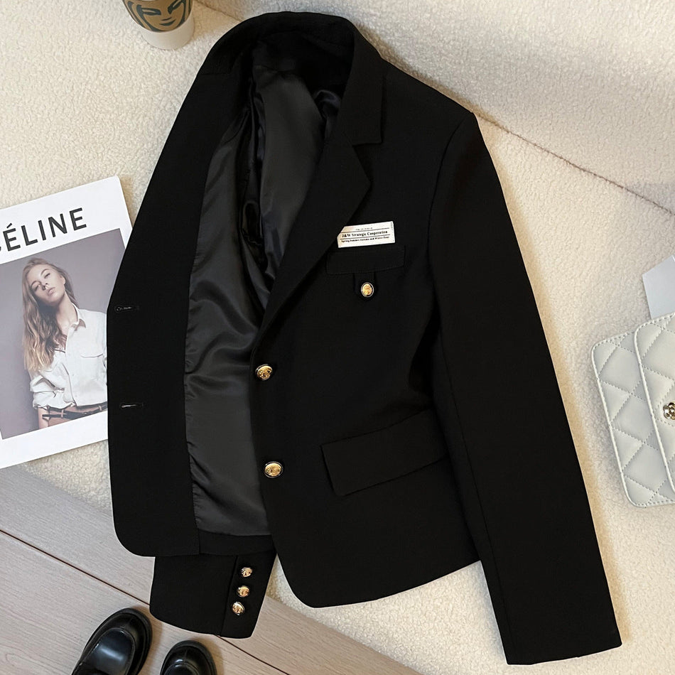 Women's Cropped Khaki Blazer with Multi-Button Front