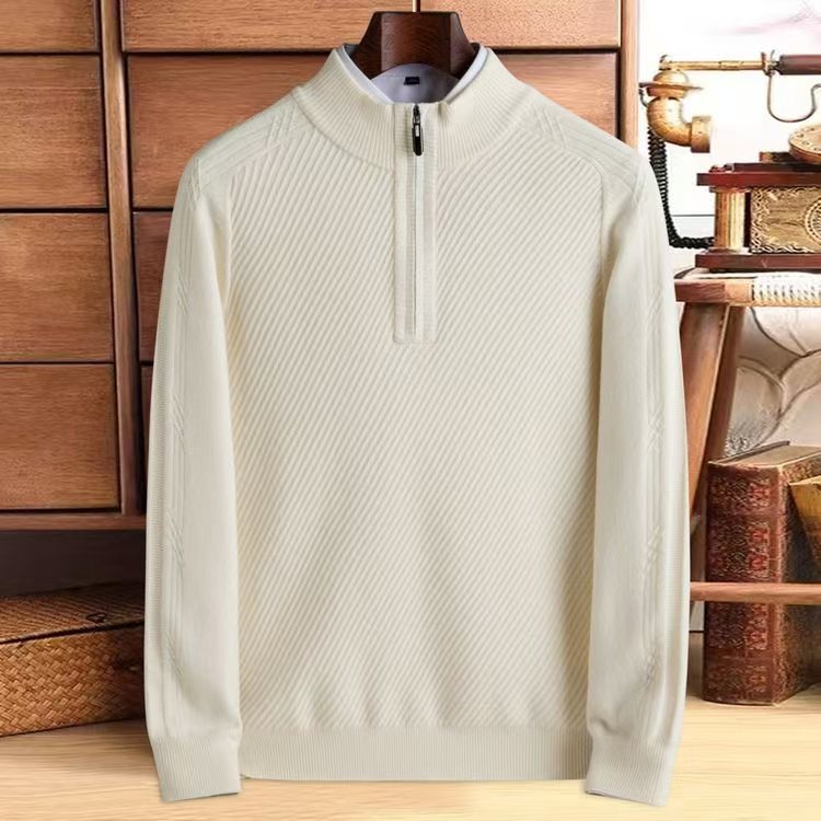Men's Half-Zip Jacquard Wool Knit Sweater