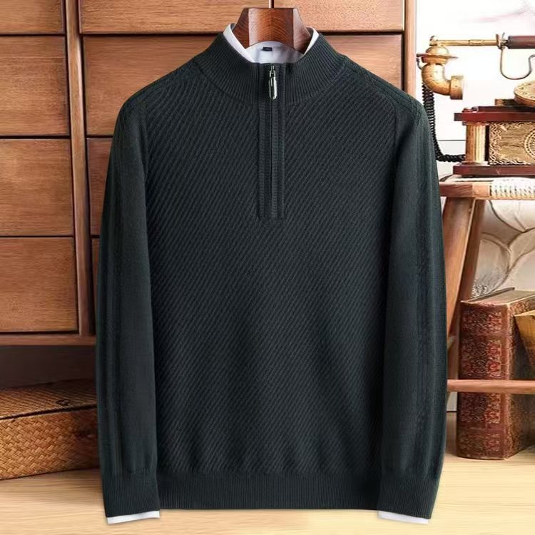 Men's Half-Zip Jacquard Wool Knit Sweater