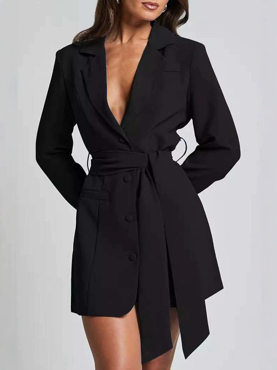 Women's Longline Belted Blazer for Business and Office Wear