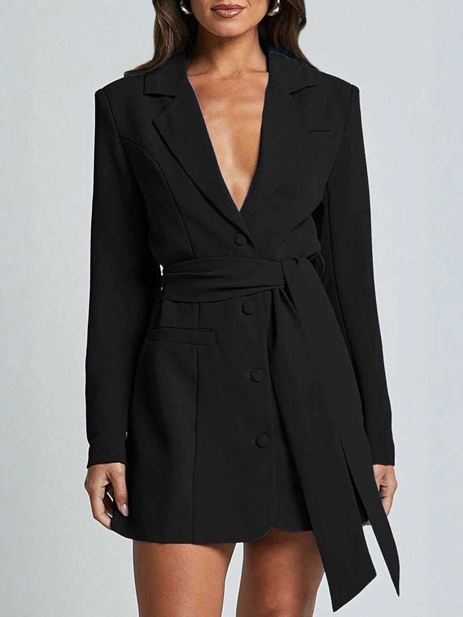 Women's Longline Belted Blazer for Business and Office Wear