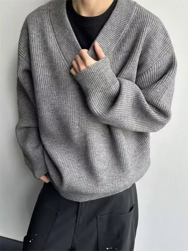 Men's Vintage V-Neck Knit Cardigan with Relaxed Fit