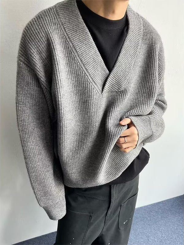Men's Vintage V-Neck Knit Cardigan with Relaxed Fit